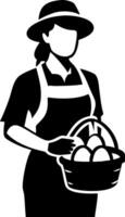 Woman Holding Basket of Fresh Eggs in Traditional Farm Attire for Rustic Decor Designs vector