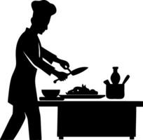 Chef Preparing Gourmet Meal with Knife and Fresh Ingredients in Kitchen Setting vector