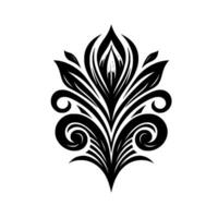 Symmetrical Black Floral on White Background An Elegant Illustration with Swirls and Leaf Elements, Minimalist Style. vector