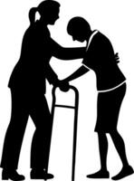 Caregiver Assisting Elderly Person with Walker Symbolizing Compassion and Support vector