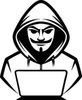 Mysterious Hacker in Hoodie Using Laptop Illustration for Cybersecurity Themes vector