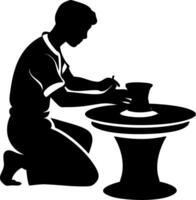 Silhouette of a Male Potter Creating Clay Art on a Pottery Wheel Perfect for Crafts and Education vector