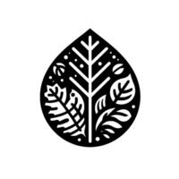 Intricate Black and White Minimalist Leaf Embellished with Various Plant Elements on a White Backdrop. vector
