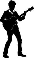 Silhouette of a Musician Playing Guitar in Elegant Attire for Performance or Tattoo Design vector