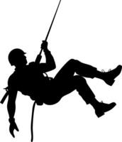 Silhouette of a Tactical Soldier Descending with Rope for Military and Adventure Themes vector
