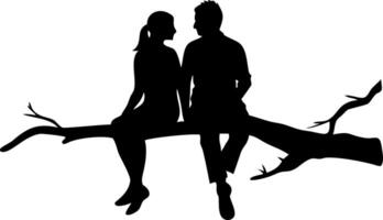 Couple Silhouette Sitting on Tree Branch Romantic Love Illustration for Home Decor and Crafts vector