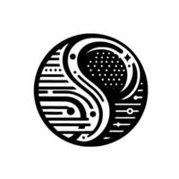 Abstract YinYang Composition in Black and White, featuring intricate line work, dot patterns, and celestial accents. vector