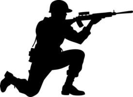 Kneeling Soldier with Rifle Silhouette Dynamic Military Action Pose Drawing vector