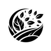 Abstract Monochrome Circular Illustration Featuring a Central Leaf and Leaves, suggestive of organic forms, set on a white background. vector