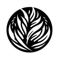 A symmetrical, black and white of a stylized leaf arrangement contained inside a perfect circle, emphasizing contrast and minimalism. vector