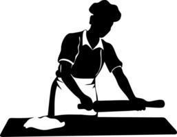 Baker Rolling Dough Silhouette for Culinary Art Projects and Recipe Illustrations vector