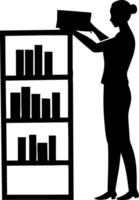 Woman Placing Book on Shelf in Library Silhouette for Educational and Inspirational Design vector
