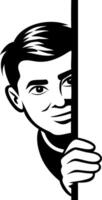 Playful Man Peeking Around Wall Illustration for Fun Graphic Design Projects vector