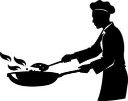 Chef Cooking in Wok with Flames Silhouette Design for Culinary Art and Educational Uses vector