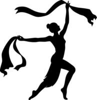 Dynamic Dancer Silhouette with Flowing Ribbons Ideal for Creative Projects and Tattoos vector