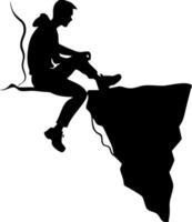 Silhouette of a Young Man Sitting on the Edge of a Cliff with a Reflective Pose vector
