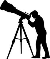 Man Observing Stars Through Telescope Night Sky Exploration Science Enthusiast vector