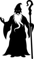 Mysterious Wizard Holding Staff in Long Robe Enigmatic Character Design for Illustrations vector