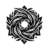 Intricate black and white floral mandala with a starburst frame and swirling central motif on a clean white background. vector