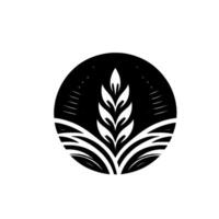 Elegant monochrome wheat stalk rises from stylized fields within a nightskythemed circle, illustrating natures bounty. vector