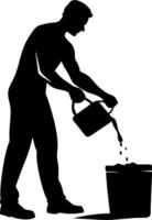 Silhouette of a Gardener Pouring Water from a Bucket for Landscape or Gardening Projects vector