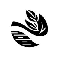 A Minimalist Black and White Composed of a Circle, Leaves and Horizontal Lines, Symbolizing Nature and Harmony. vector
