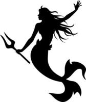 Elegant Mermaid Silhouette with Trident and Flowing Hair Ideal for Tattoo and Design Projects vector