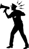 Police Officer Silhouette Shouting with Megaphone for Emergency Response and Assistance vector