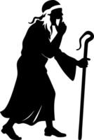 Silhouette of a Mysterious Figure with Staff and Gesture for Silence Perfect for Various Designs vector