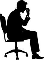 Contemplative Businessman Sitting in Chair Silhouette Ideal for Meditation Themes and Designs vector