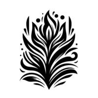 Intricate Black and White Floral A Stylized Botanical Illustration with Elegant Curves, Flowing Lines, and Dots on a Clean White Background vector
