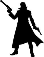 Mysterious Silhouette of a Pistol-Wielding Character in a Long Coat for Tattoo Design and Art vector