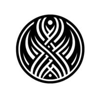 Black and white circular Celtic knot with interwoven lines and abstract pattern, symmetrical composition on a white background. vector