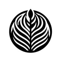 Stylized black and white leaflike contained within a circle, embodying natures elegance, simple symmetry, and abstract artistry. vector