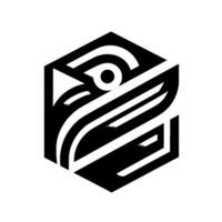 Geometric Owl Black and White Hexagonal Featuring Lines, Shapes, and a Minimalist Aesthetic on a White Background. vector