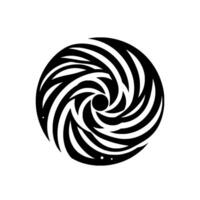 Black and white of a stylized spiral vortex within a circle on a clean white background. vector