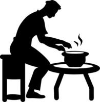 Silhouette of Potter Shaping Clay on Wheel with Steam Rising Representing Craftsmanship and Artistry vector