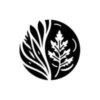 Stylized Black and White Illustration of a Leafy Composition Enclosed within a Circular Shape vector