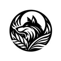 Monochrome wolf , encircled by stylized foliage, embodying nature and wilderness in elegant simplicity. vector