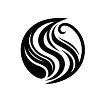 Abstract black and white of stylized swirling lines forming a circle, evoking movement and fluidity on a white background. vector
