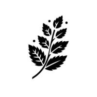 Black White Minimalist Illustration of a Serpentine Branch with Leaves and Stylized Berries on a Pure White Background. vector