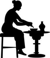 Silhouette of Woman Shaping Pottery at a Wheel Perfect for Crafting and Art Projects vector
