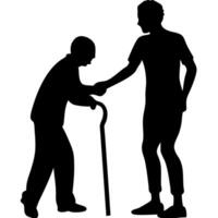 Supportive Interaction Between an Elderly Man and a Young Man Symbolizing Care and Compassion vector