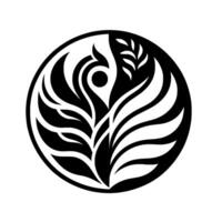 Yin Yang Circle Black and white botanical with stylized leaves and symmetrical organic forms, representing balance and natures harmony. vector