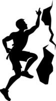 Silhouette of a Climber Scaling a Rock Face in Dynamic Pose for Outdoor Adventure Themes vector