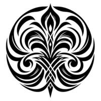 Symmetrical Black and White Ornamental , Centered Within a Circle, Featuring Abstract Floral and Curvilinear Elements. vector
