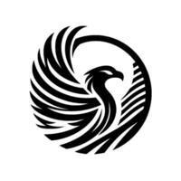 A Bold, Circular Emblem Featuring a Stylized Black Eagle with Spread Wings Enclosed Within a Curved, Minimalist Against a White Background, Conveying Strength. vector