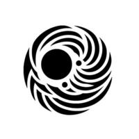 Abstract Geometric Illustration Featuring a Swirling Black and White Circular with Two Smaller Dark Dots and a Central Circle, on a White Background. vector