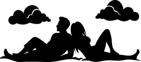 Silhouette of Couple Relaxing Under a Cloudy Sky Romantic Illustration for Personal Projects vector