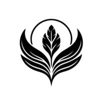 Elegant Black and White Leaf with a Central Feature Enclosed in a Circular Halo on a Bright White Background. vector